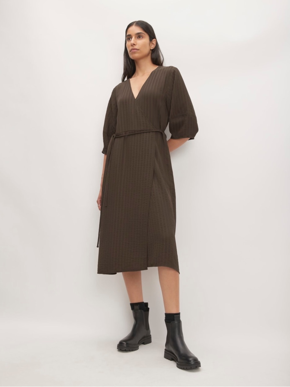 🟤Everlane THE CITY STRIPE WRAP DRESS🟤